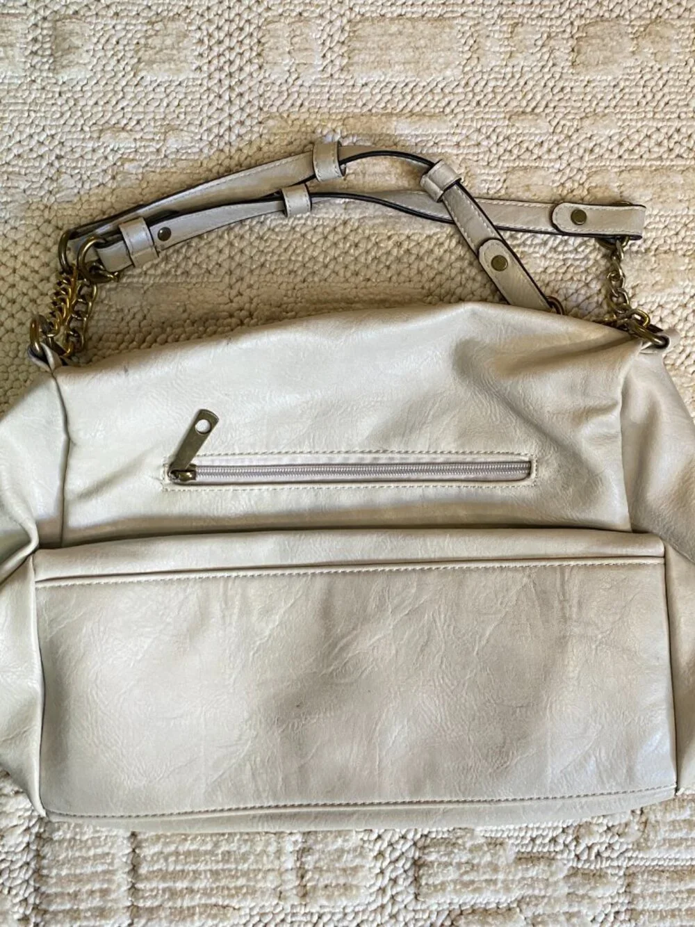Ivory Studded Hobo Shoulder Bag – Gold Hardware